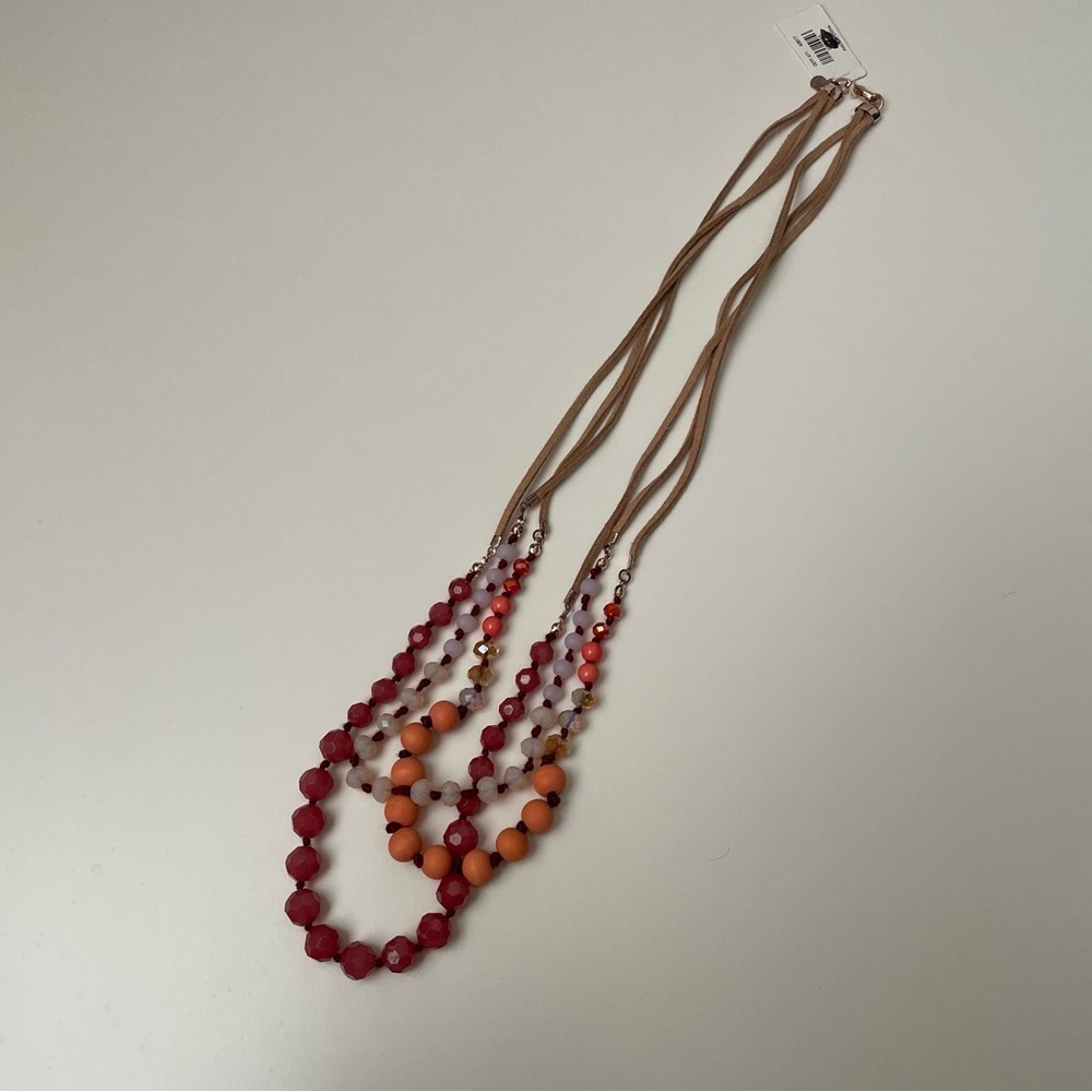 Loft Triple Strand Leather and Bead Necklace